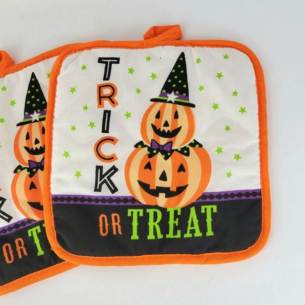 Halloween Pot Holder Trick or Treat Pumpkin Celestial Whimsigoth Witchy Set of 2